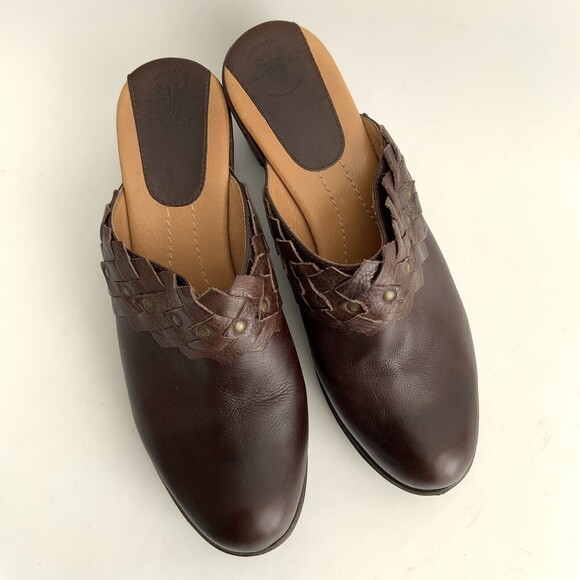 Frye Clogs Leather Slip-on Chunky Braid Studs Logo Shoes Brown 10 - Picture 13 of 15